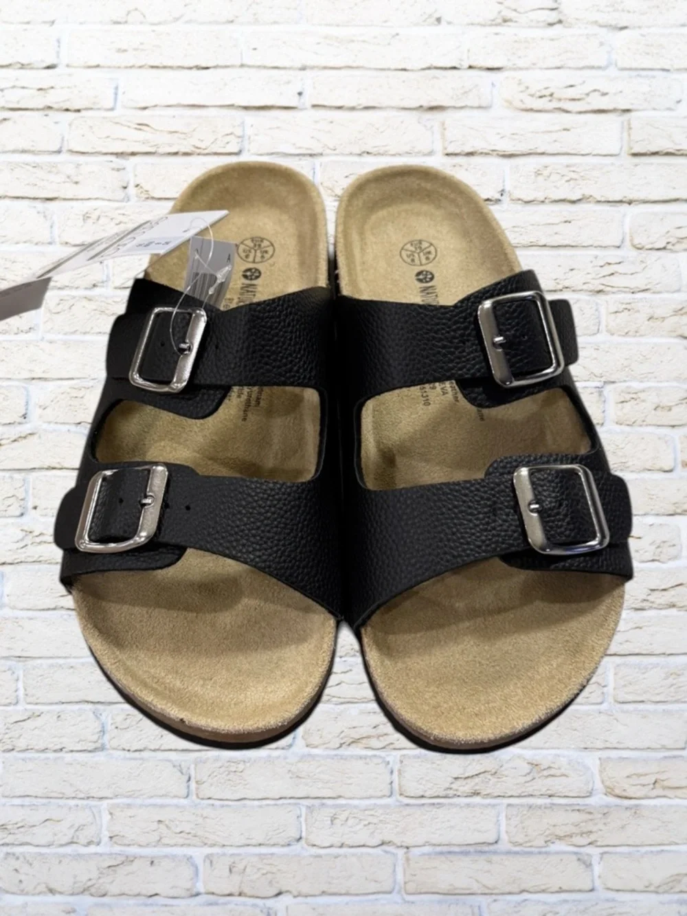 NWT Esmara Black Double-Buckle Slide Sandals Size 8 - Picture 2 of 4